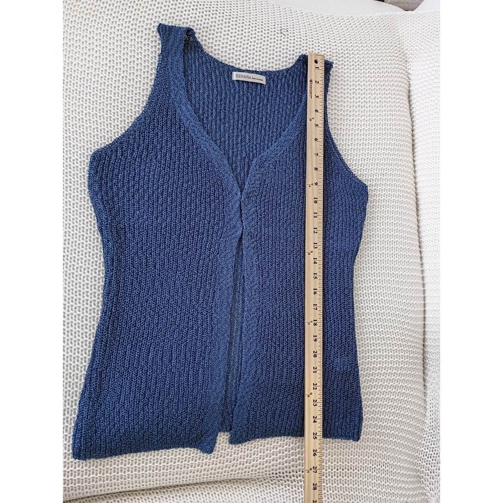 NWT Zenana Boho Blue Open Knit Crochet Sleeveless V-Neck Vest M Festive - Picture 5 of 7